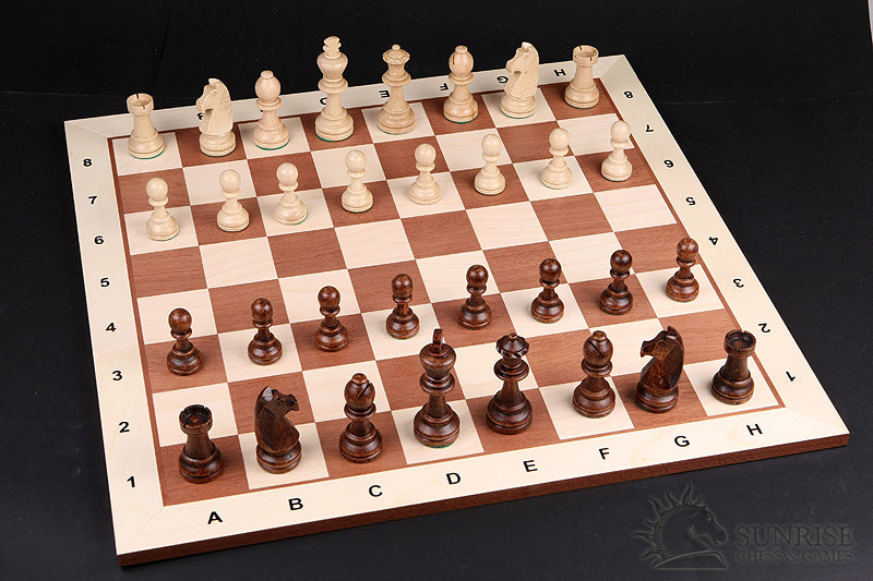 Echiquier en marqueterie de bois d'acajou et sycomore - échiquier classique de Taille 6 avec les bords clairs et avec les coordonnées - Echiquier en marqueterie de bois d'acajou et sycomore - échiquier classique de Taille 6 avec les bords clairs et avec les coordonnées