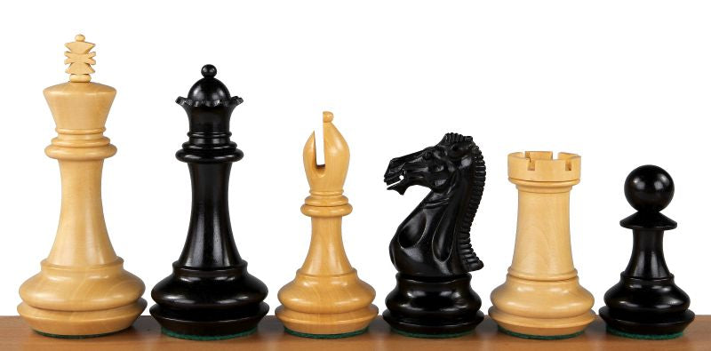 Pièces d'échecs Champfered Base Ebony en bois d'ébène et de buis - Taille 4,25'' - Pièces d'échecs Champfered Base Ebony en bois d'ébène et de buis - Taille 4,25''