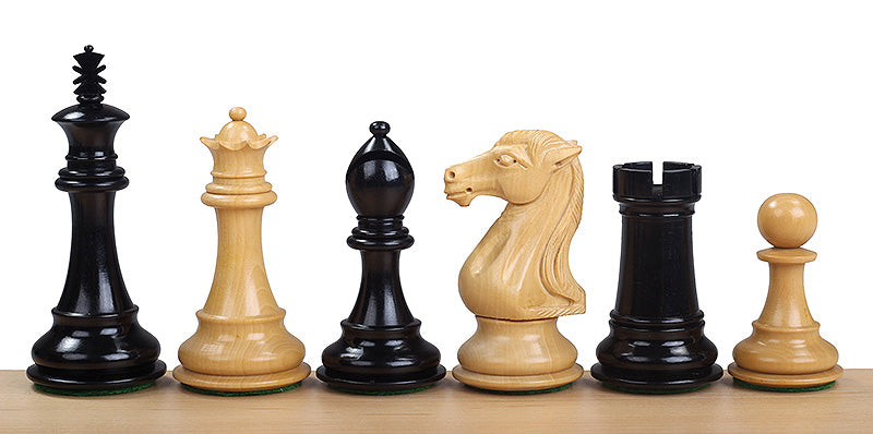 Pièces d'échecs Royal Knight Ebony en bois d'ébène et de buis - Taille 4,00'' - Pièces d'échecs Royal Knight Ebony en bois d'ébène et de buis - Taille 4,00''