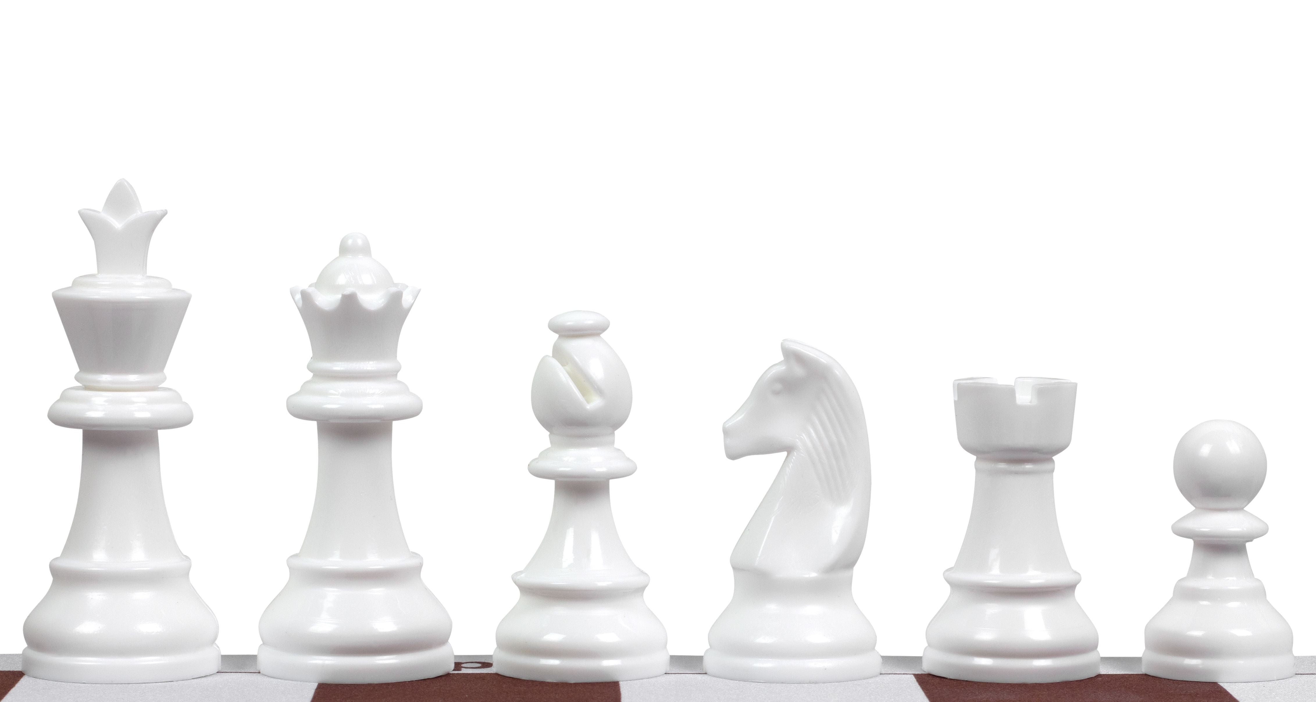 Pièces d'échecs en plastique Staunton en blanc neige de taille 6 (roi 95mm) - Pièces d'échecs en plastique Staunton en blanc neige de taille 6 (roi 95mm)