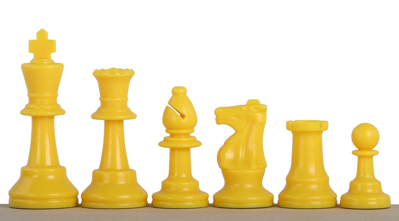 Pièces d'échecs jaunes en plastique feutrées de taille 6 - Pièces d'échecs jaunes en plastique feutrées de taille 6