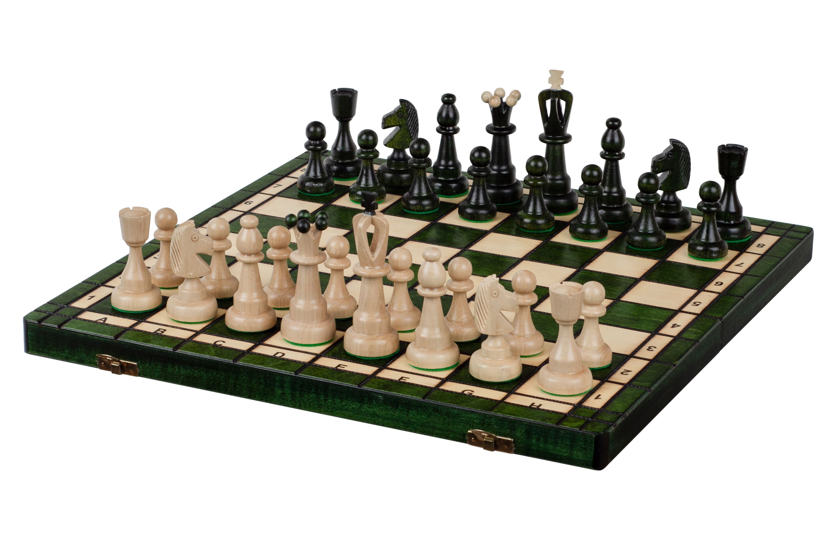 Jeu d'échecs d'AS Vert en bois de charme, de taille moyenne (41 x 41cm) - Ensemble Complet - Jeu d'échecs d'AS Vert en bois de charme, de taille moyenne (41 x 41cm) - Ensemble Complet