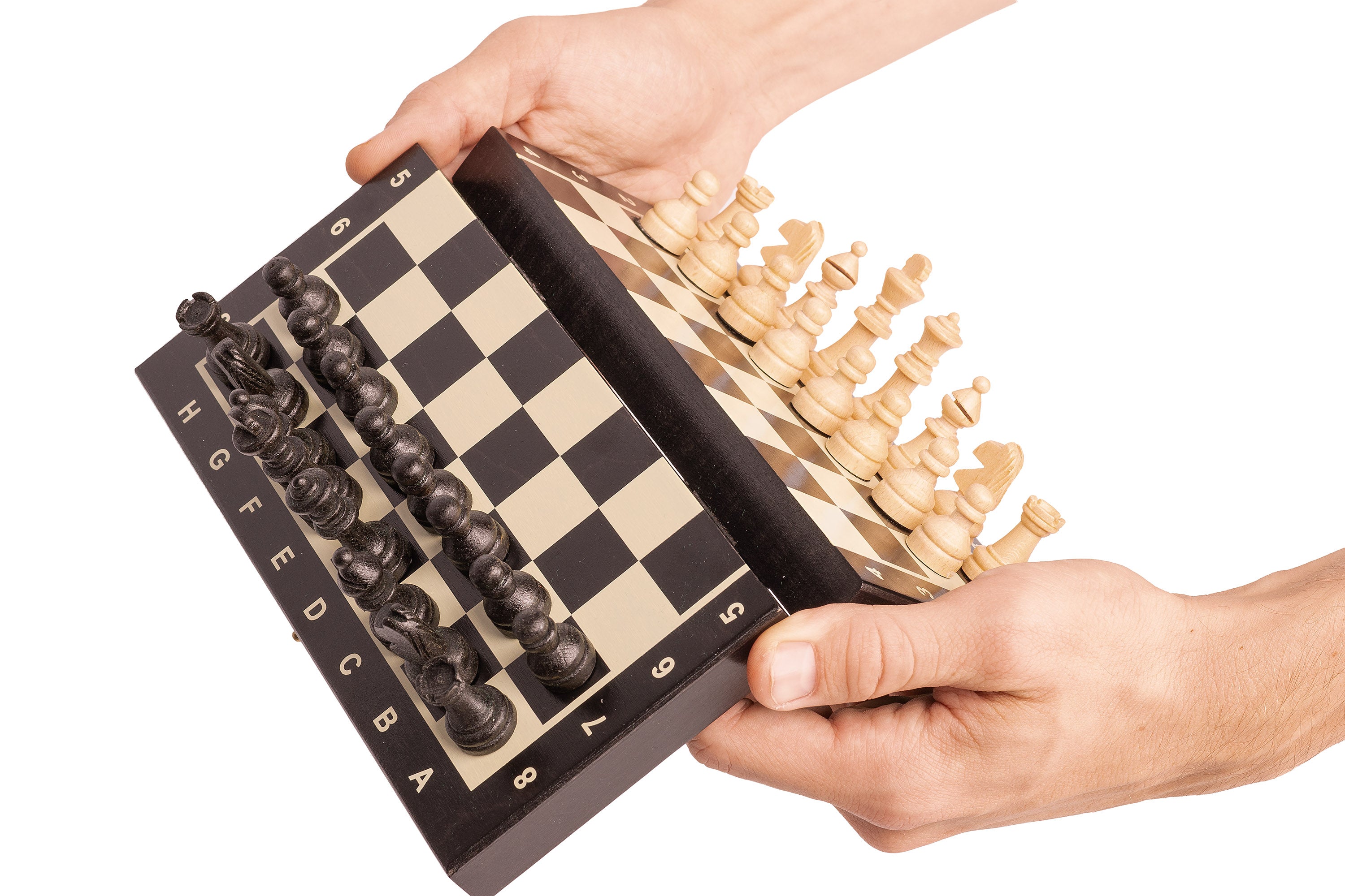 Jeu d'échecs MAGNETIQUE MINI Black en bois de charme, pliant, de petite taille (20 x 20cm) - Ensemble Complet - Jeu d'échecs MAGNETIQUE MINI Black en bois de charme, pliant, de petite taille (20 x 20cm) - Ensemble Complet
