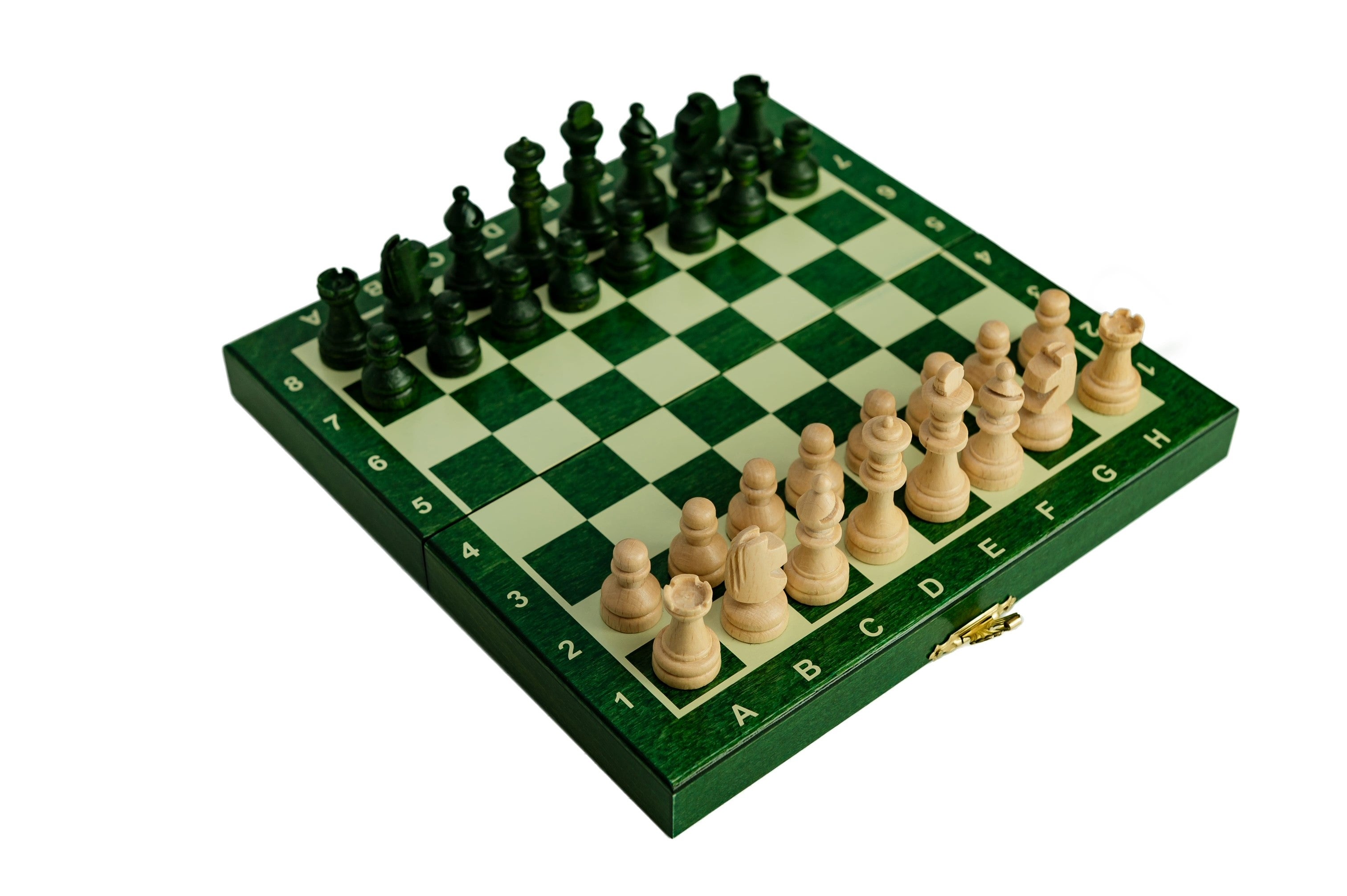 Jeu d'échecs MAGNETIQUE MINI Green en bois de charme, pliant, de petite taille (20 x 20cm) - Ensemble Complet - Jeu d'échecs MAGNETIQUE MINI Green en bois de charme, pliant, de petite taille (20 x 20cm) - Ensemble Complet