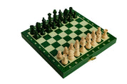 Jeu d'échecs MAGNETIQUE MINI Green en bois de charme, pliant, de petite taille (20 x 20cm) - Ensemble Complet