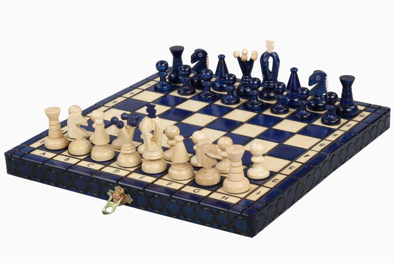 Jeu d'Echecs ROYAL Blue en bois de charme, de petite taille (29 x 29cm) - Ensemble Complet - Jeu d'Echecs ROYAL Blue en bois de charme, de petite taille (29 x 29cm) - Ensemble Complet