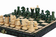 Jeu d'Echecs ROYAL Green en bois de charme, de petite taille (29 x 29cm) - Ensemble Complet