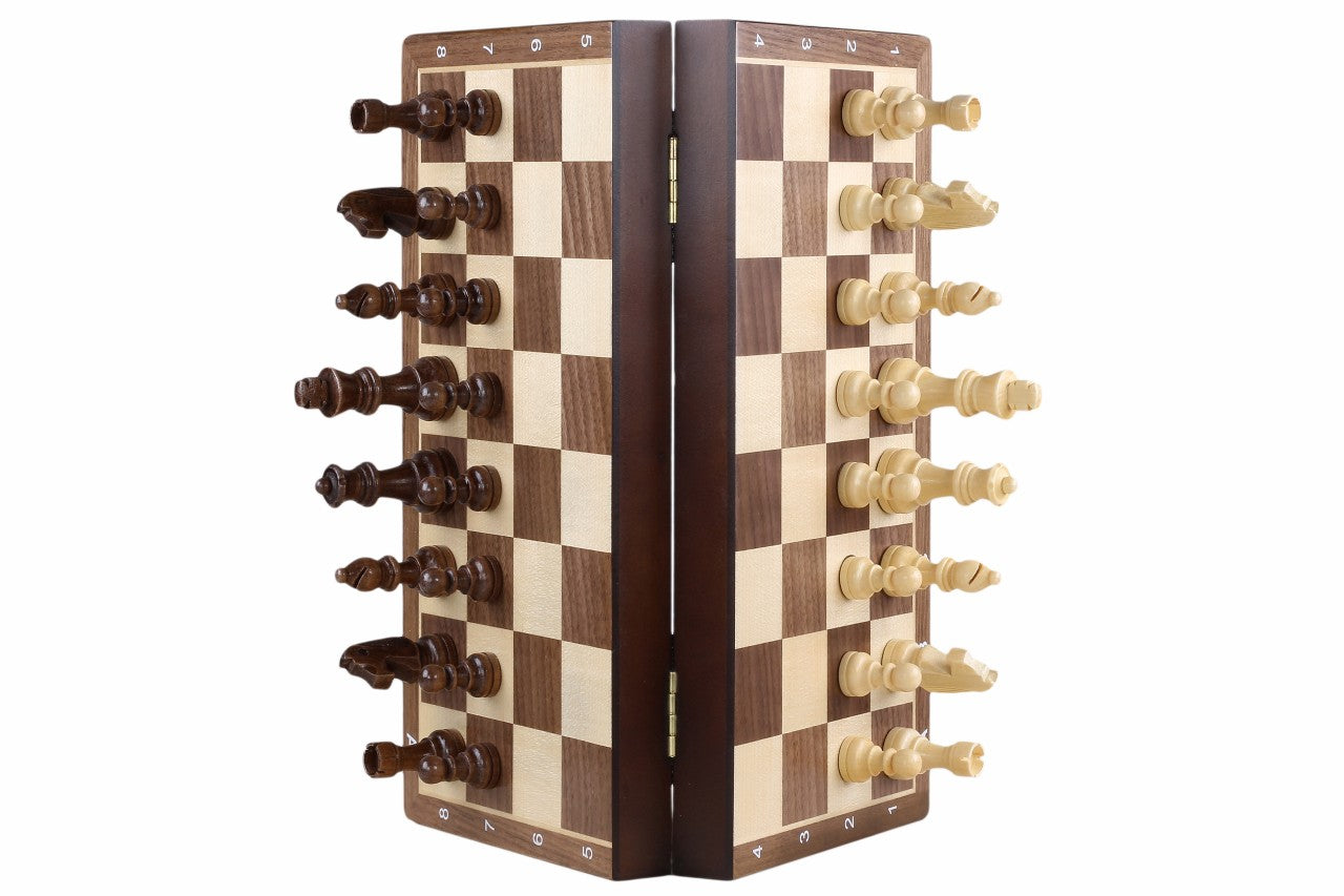 Jeu d'échecs MAGNETIQUE en bois de noyer, pliant, de petite taille (31 x 31cm) - Ensemble Complet - Jeu d'échecs MAGNETIQUE en bois de noyer, pliant, de petite taille (31 x 31cm) - Ensemble Complet