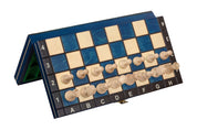 Jeu d'échecs MAGNETIQUE Bleu pliant en bois de charme de petite taille (27 x 27cm) - Ensemble Complet