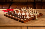 Jeu d'échecs de Tournoi en marqueterie de bois d'acajou et sycomore de taille 5 - Ensemble Complet avec 2 Dames supplémentaires