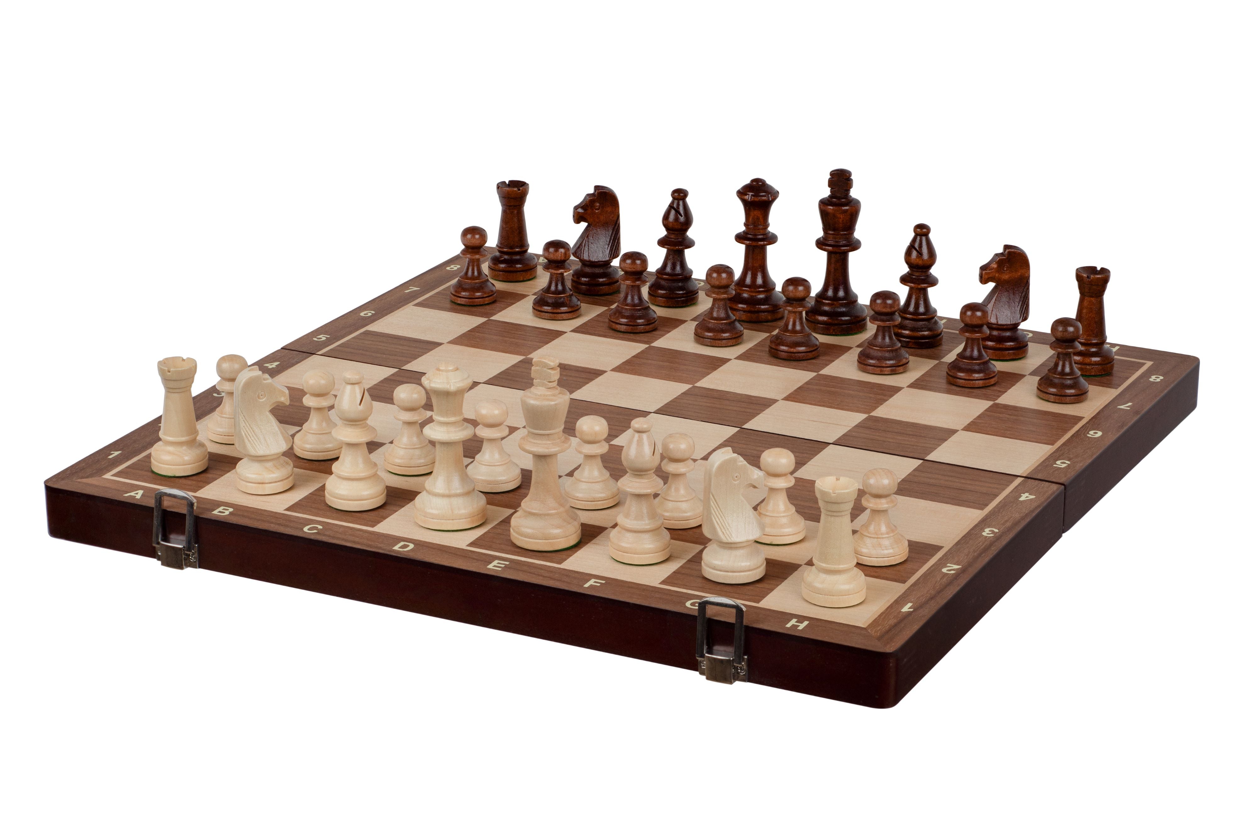 Jeu d'échecs pliant en marqueterie de bois de noyer et d'érable - de taille 5 (45x45cm) - Jeu d'échecs pliant en marqueterie de bois de noyer et d'érable - de taille 5 (45x45cm)