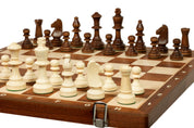 Jeu d'échecs pliant en marqueterie de bois d'acajou et d'érable - de taille 5 (45x45cm)