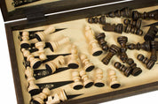 3-in-1 WOOD SET (40x40cm) CHASSETS + WARCABS + BACKGAMMON