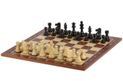 Échiquier avec coordonnées en marqueterie de bois d'acajou et sycomore  + Pièces d'échecs French Ebonized - Ensemble de taille 5