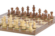 Échiquier avec coordonnées en marqueterie de bois de noyer et sycomore  + Pièces d'échecs Timeless Acacia - Ensemble de taille 5